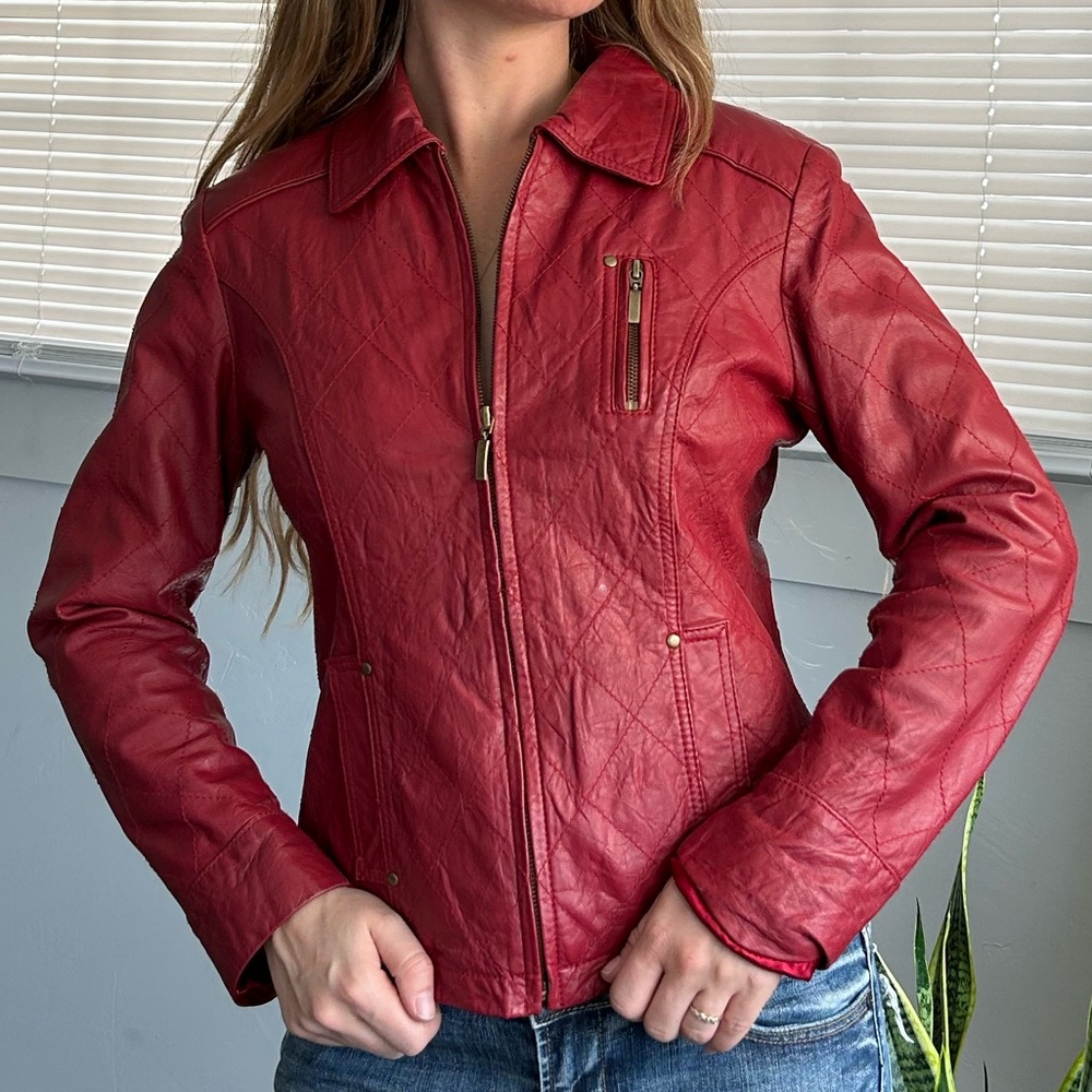 Chico's Ruby Leather Jacket With Quilted Pattern - image 1